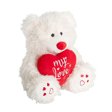 Teddy Bear Cuddles w I Love You Heart White (35cmST)